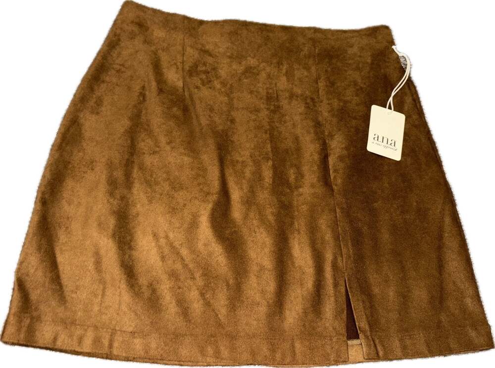 a.n.a a new approach Brown Faux Suede Mini Skirt with Front Slit Size 8